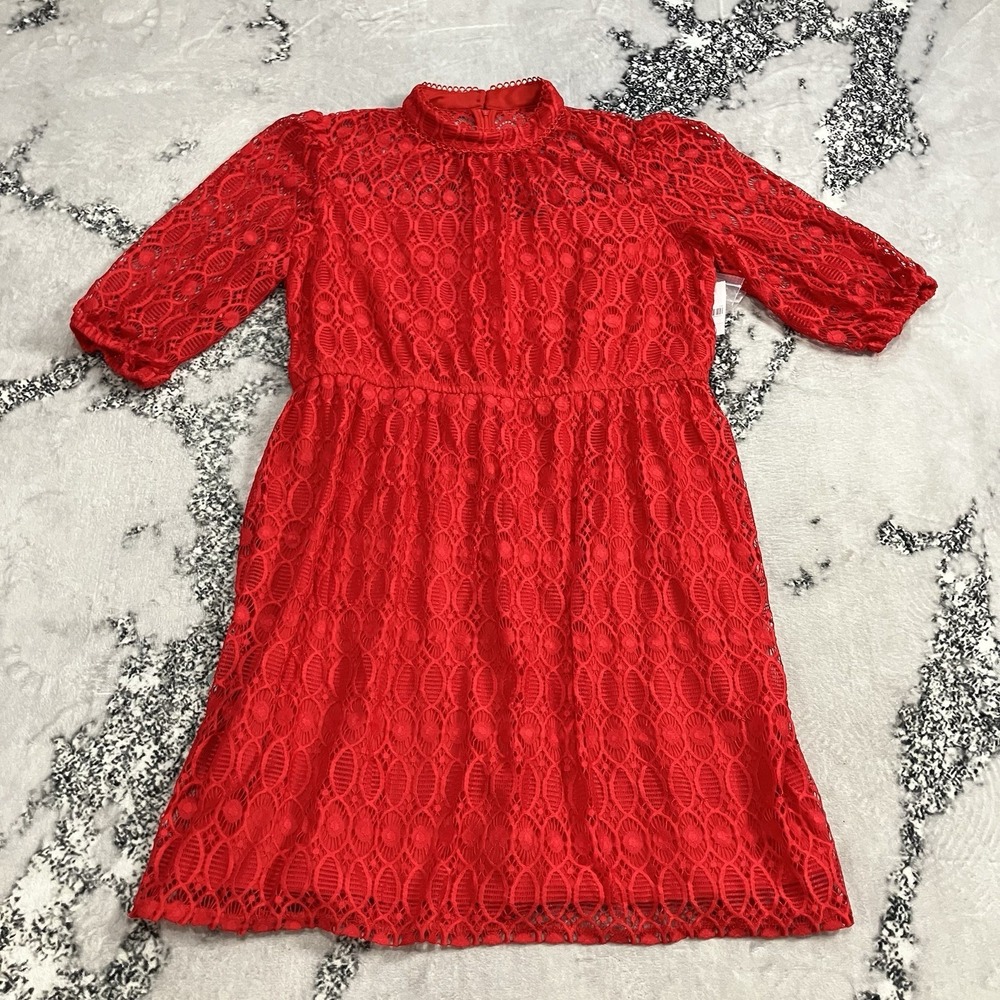 Lane Bryant Dress Plus Size 20 Red Lace Overlay Sheath Knee Length Lined NWT